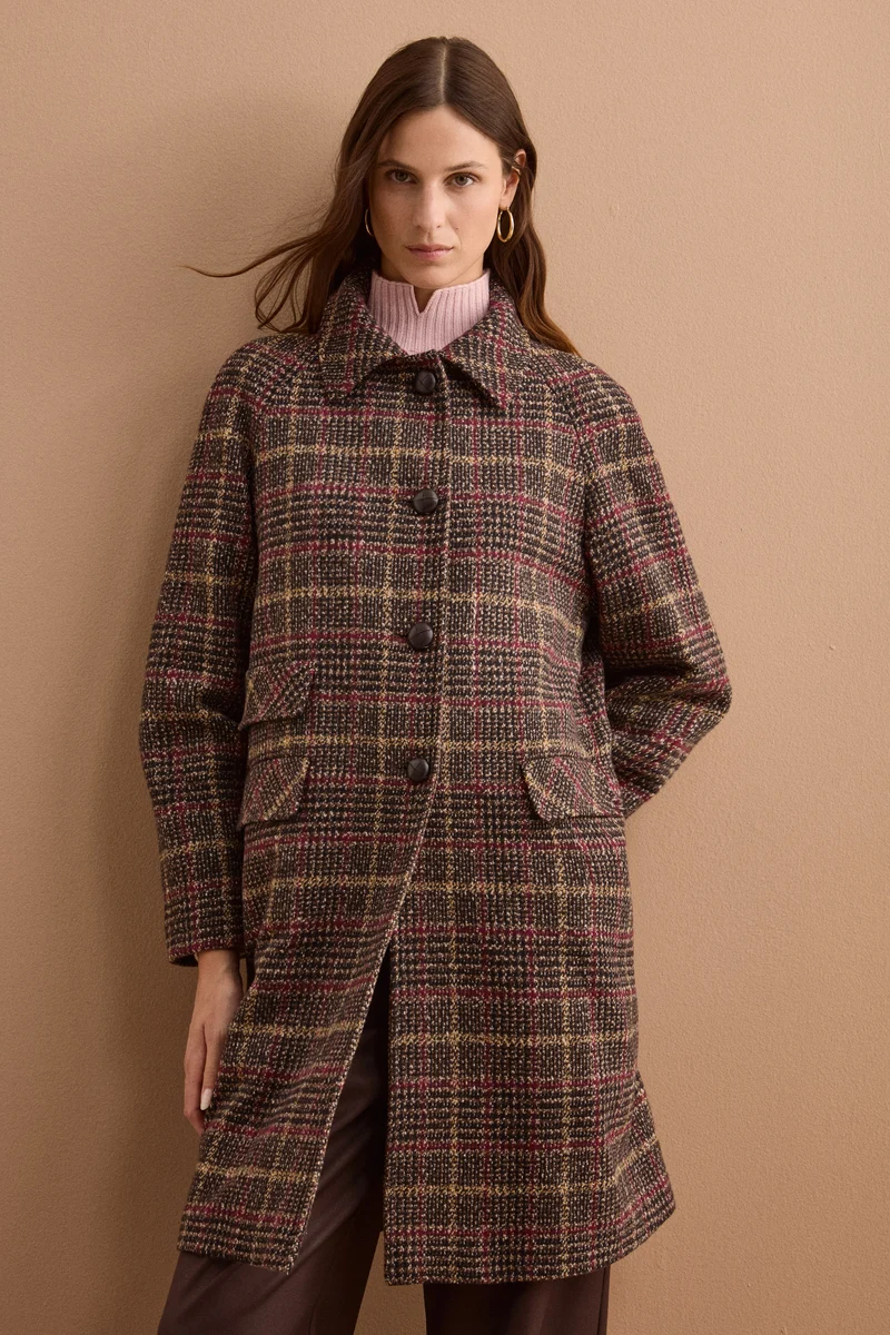 Cappotto Check Monopetto in Misto Cotone - MARRONE QUADRI