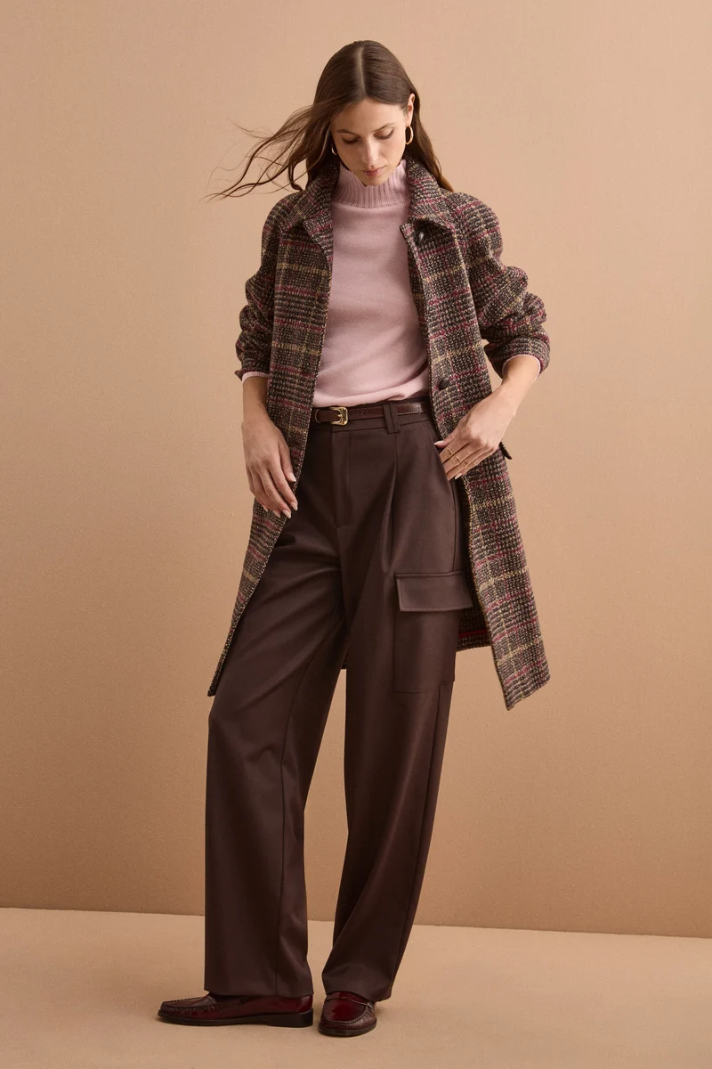 Cappotto Check Monopetto in Misto Cotone - MARRONE QUADRI