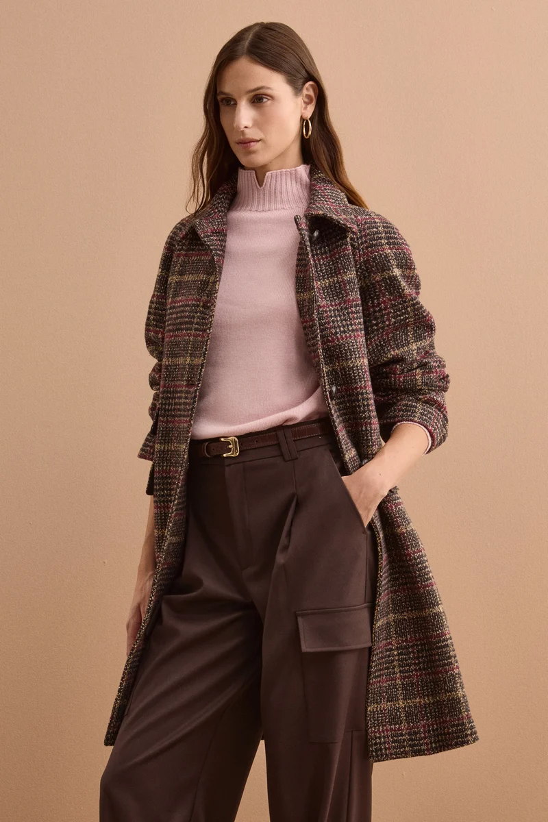 Cappotto Check Monopetto in Misto Cotone - MARRONE QUADRI