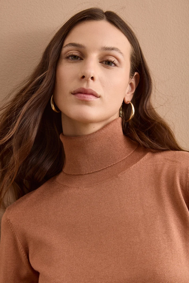 Maglia Dolcevita in Seta e Cashmere Extrafine - RUGGINE