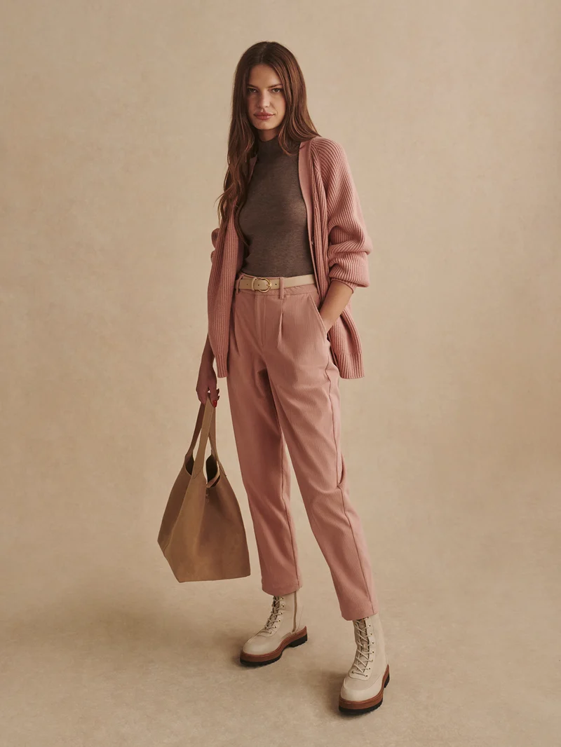Plush Cord Pleat Tapered Trouser Long