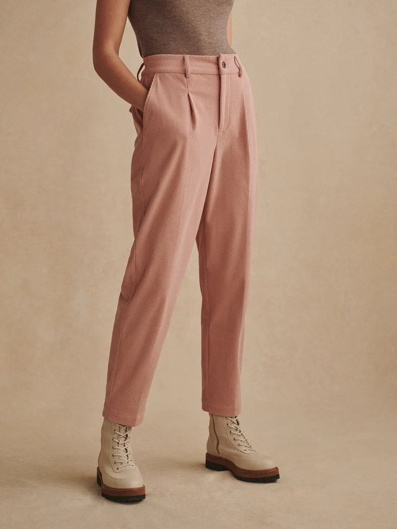 Plush Cord Pleat Tapered Trouser Long