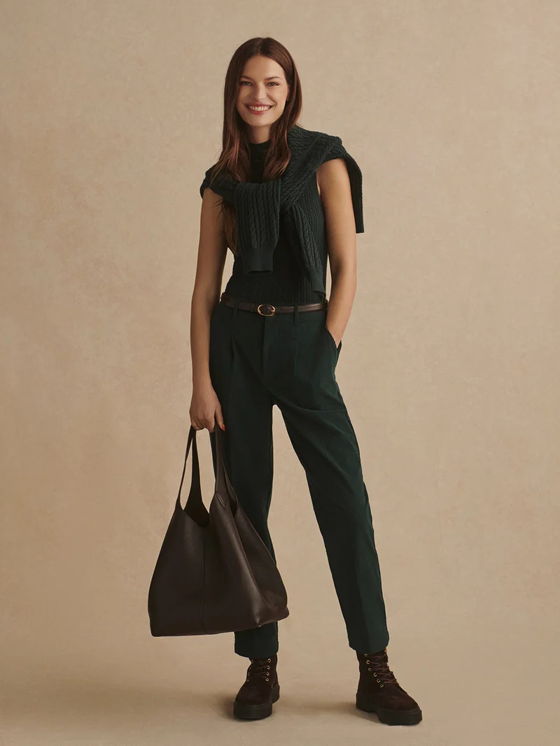 Plush Cord Pleat Tapered Trouser Long
