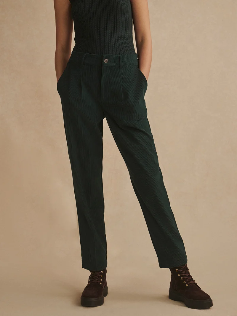 Plush Cord Pleat Tapered Trouser Long