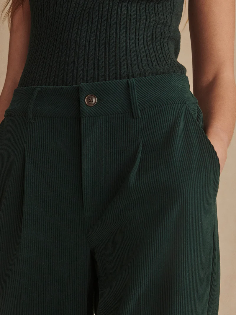 Plush Cord Pleat Tapered Trouser Long