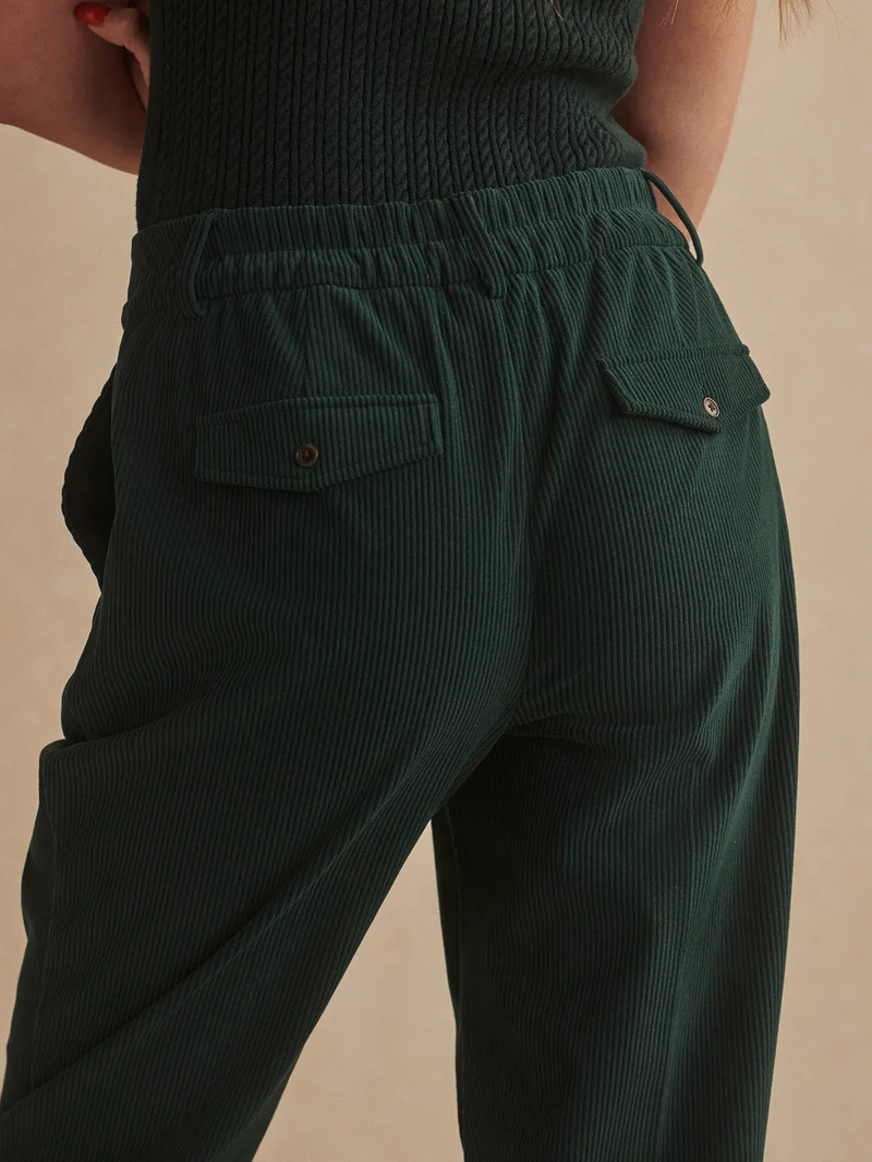 Plush Cord Pleat Tapered Trouser Long