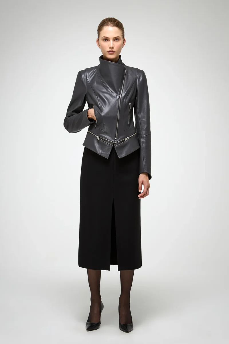 Marcela - Anthrazitfarbene Lederjacke