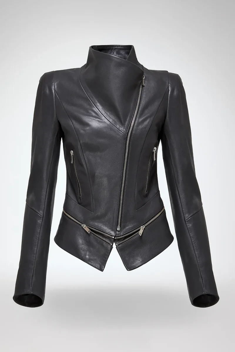 Marcela - Anthrazitfarbene Lederjacke