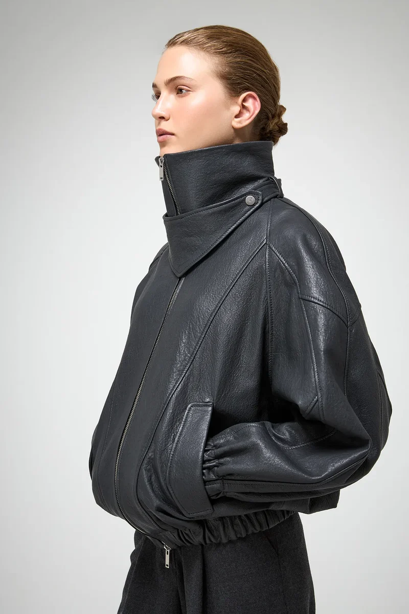 May - Anthrazitfarbene Lederjacke