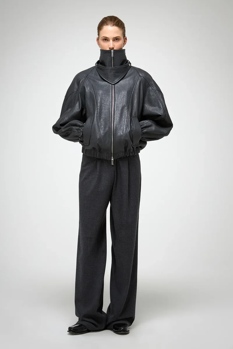 May - Anthrazitfarbene Lederjacke