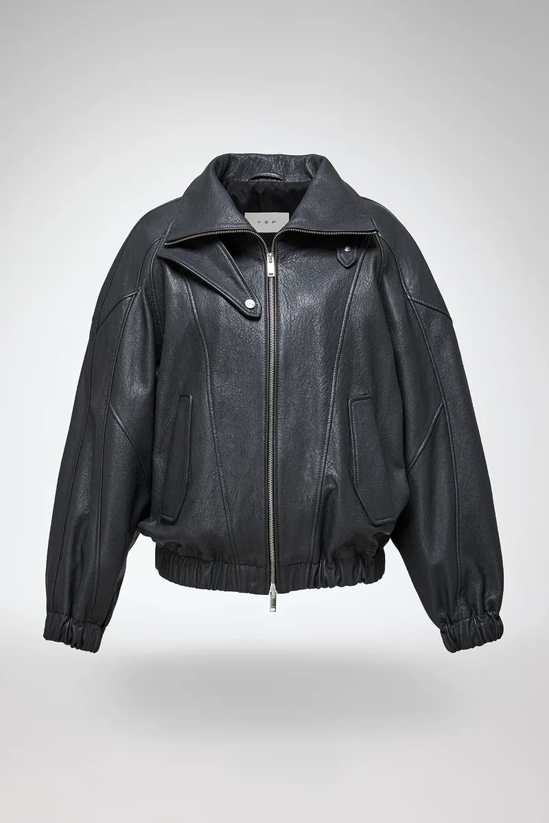May - Anthrazitfarbene Lederjacke