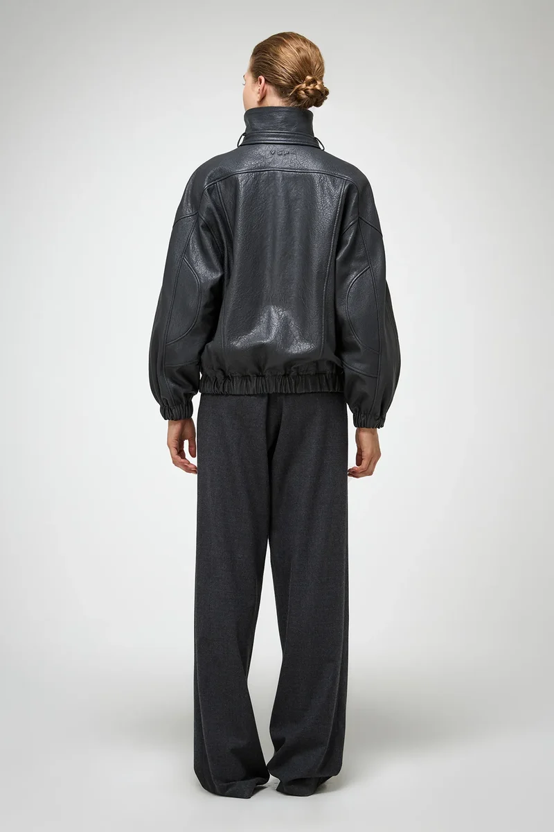 May - Anthrazitfarbene Lederjacke