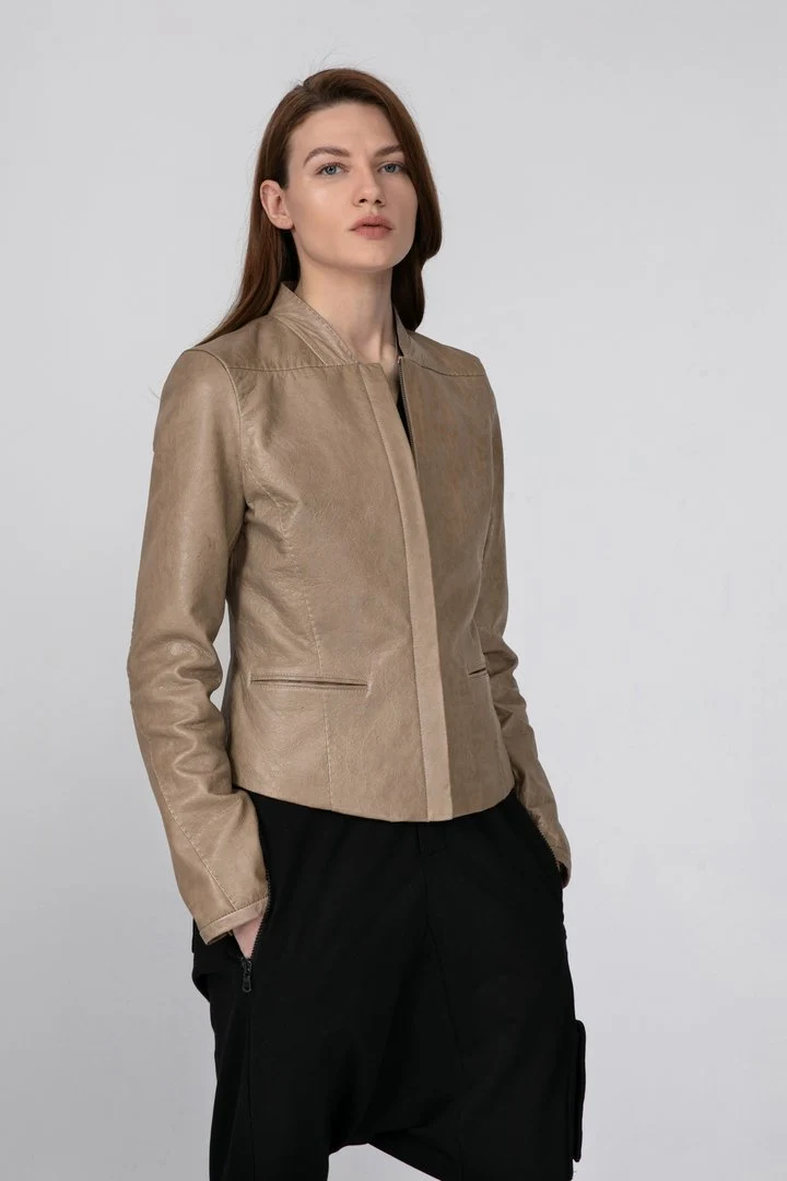 Beige Lederjacke