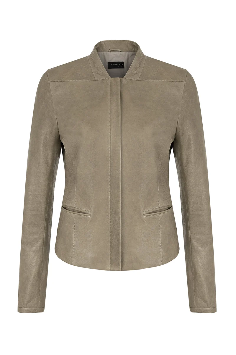 Beige Lederjacke