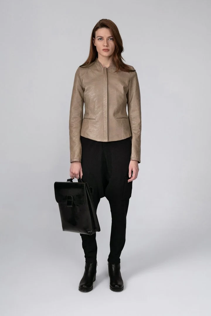Beige Lederjacke