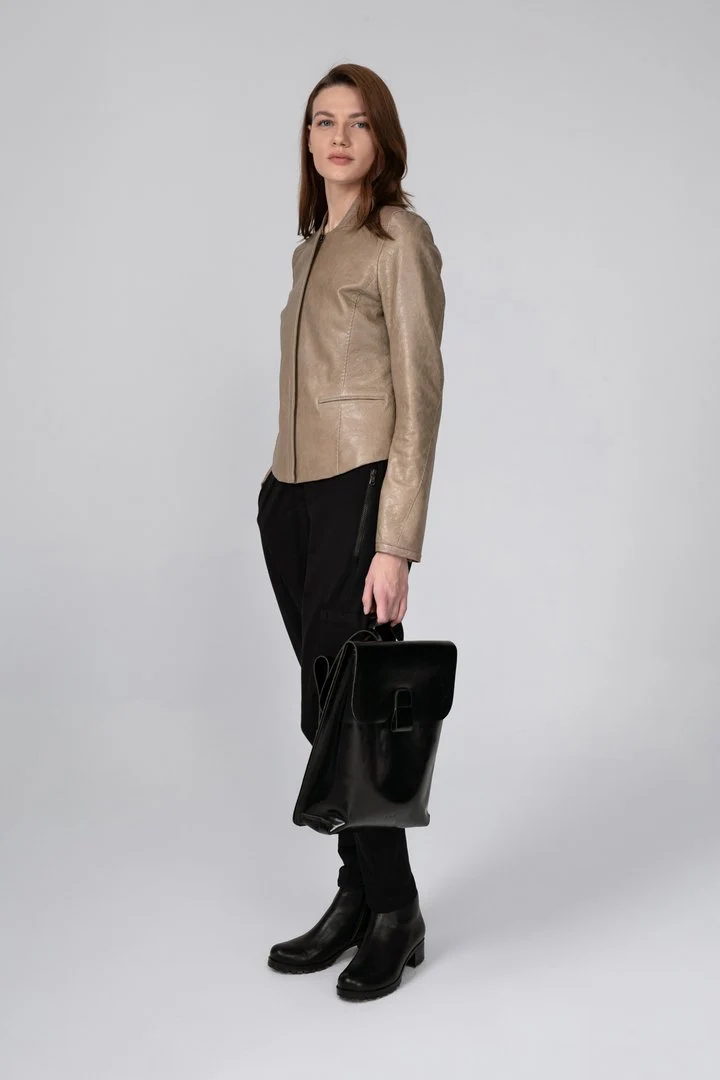 Beige Lederjacke
