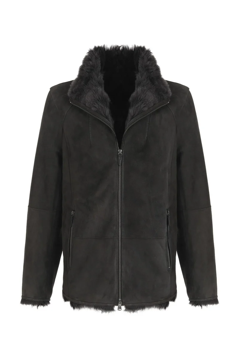 Anthrazitfarbene Lammfelljacke