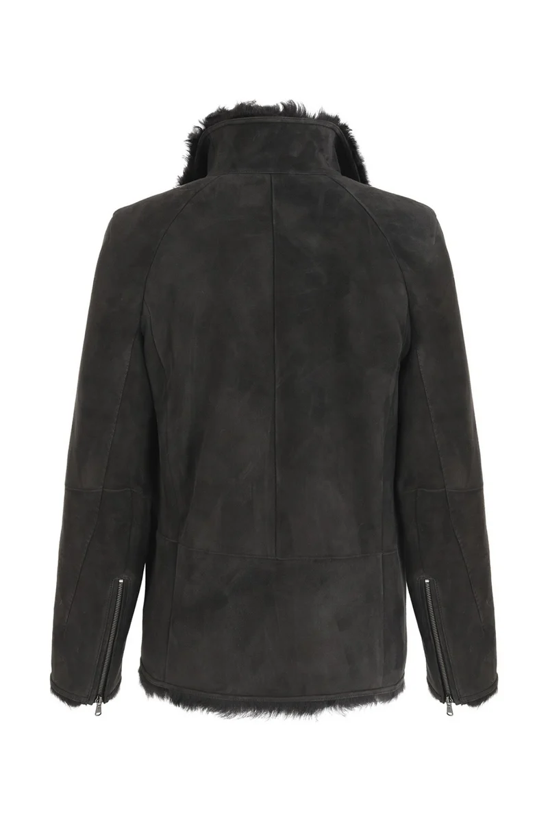 Anthrazitfarbene Lammfelljacke