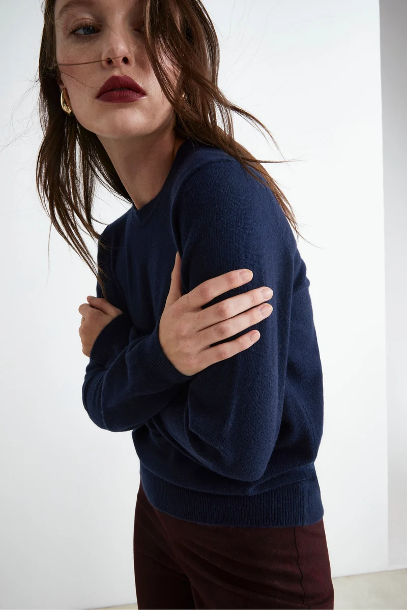 Maglioncino girocollo lana e cashmere - BLU
