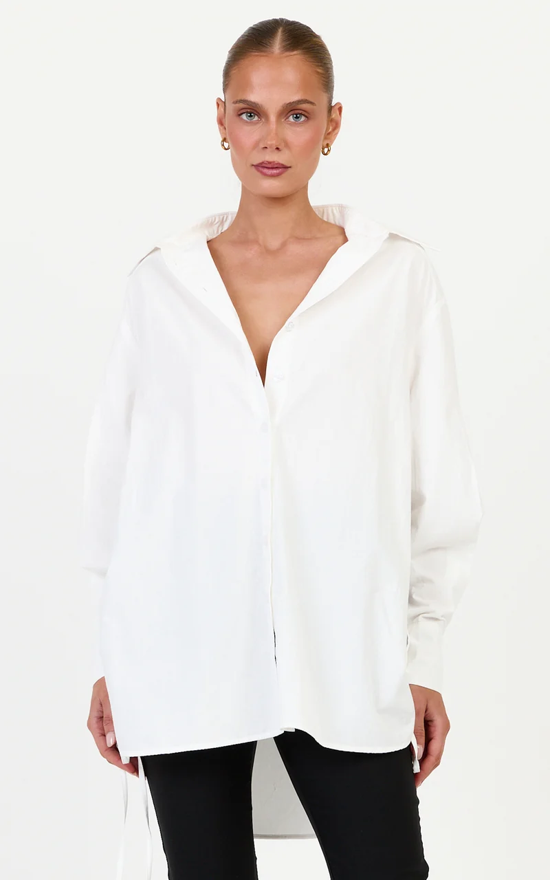 Kalpena Shirt - Ruched Side Oversized Shirt in White