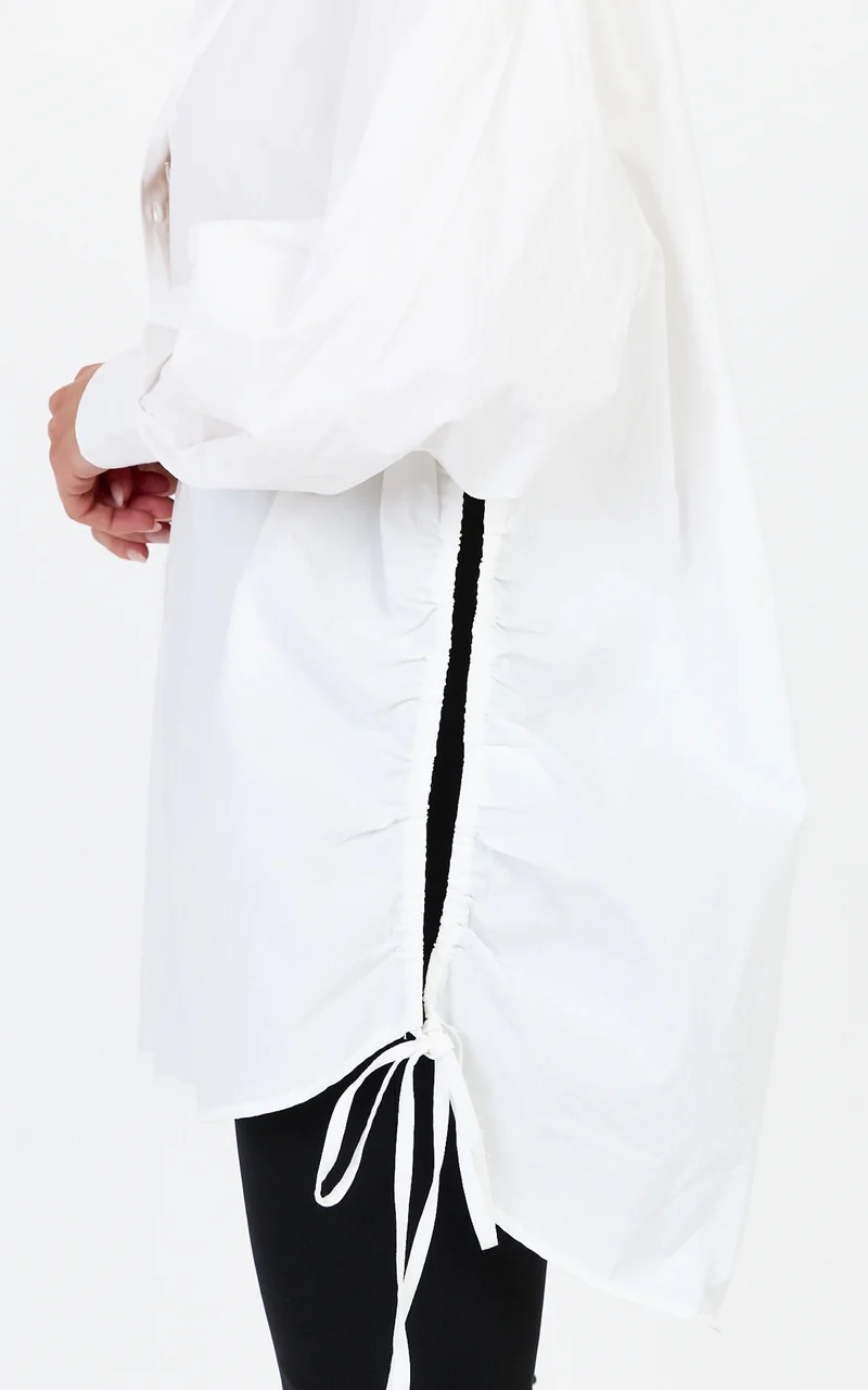 Kalpena Shirt - Ruched Side Oversized Shirt in White