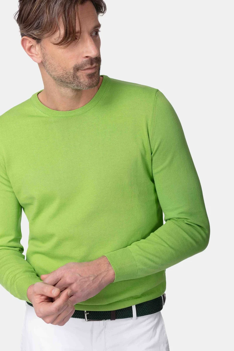 Maglia girocollo in cotone - VERDE PRATO