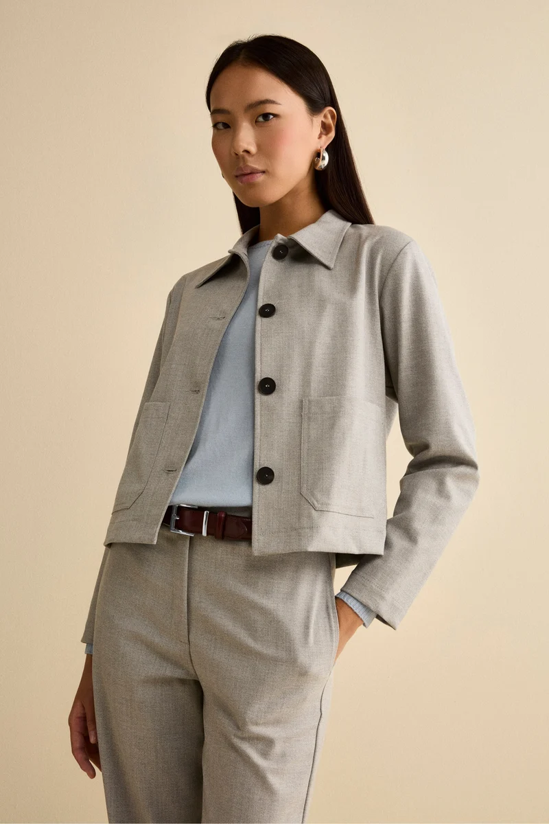 Giacca Corta Overshirt Spigata - GRIGIO SPIGATO