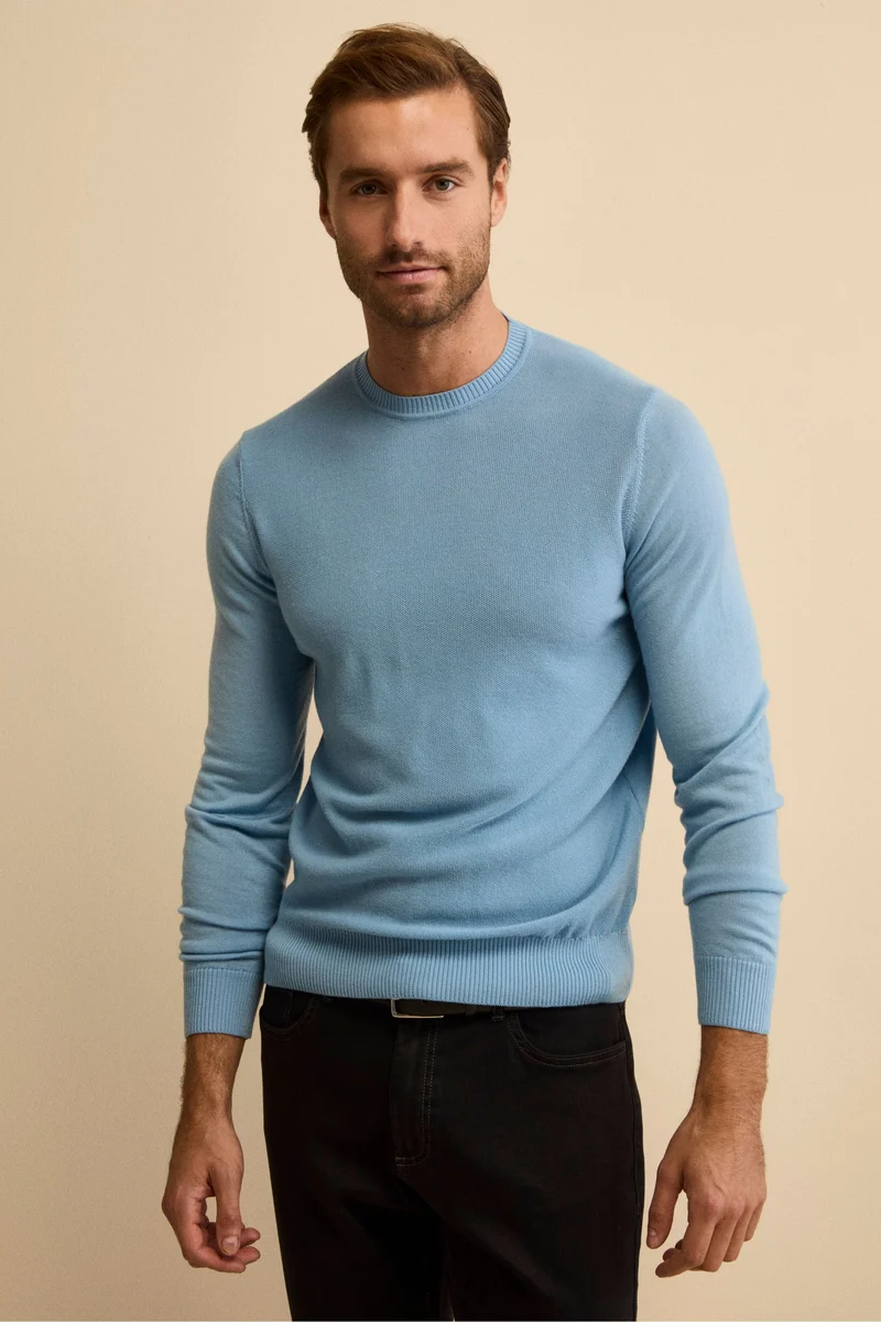 Girocollo Piquet in Lana con Toppe - AZZURRO