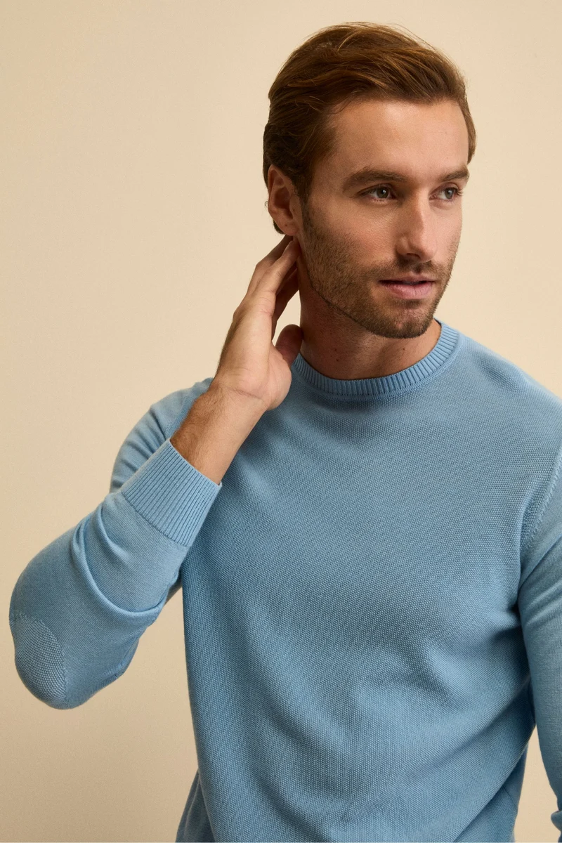 Girocollo Piquet in Lana con Toppe - AZZURRO
