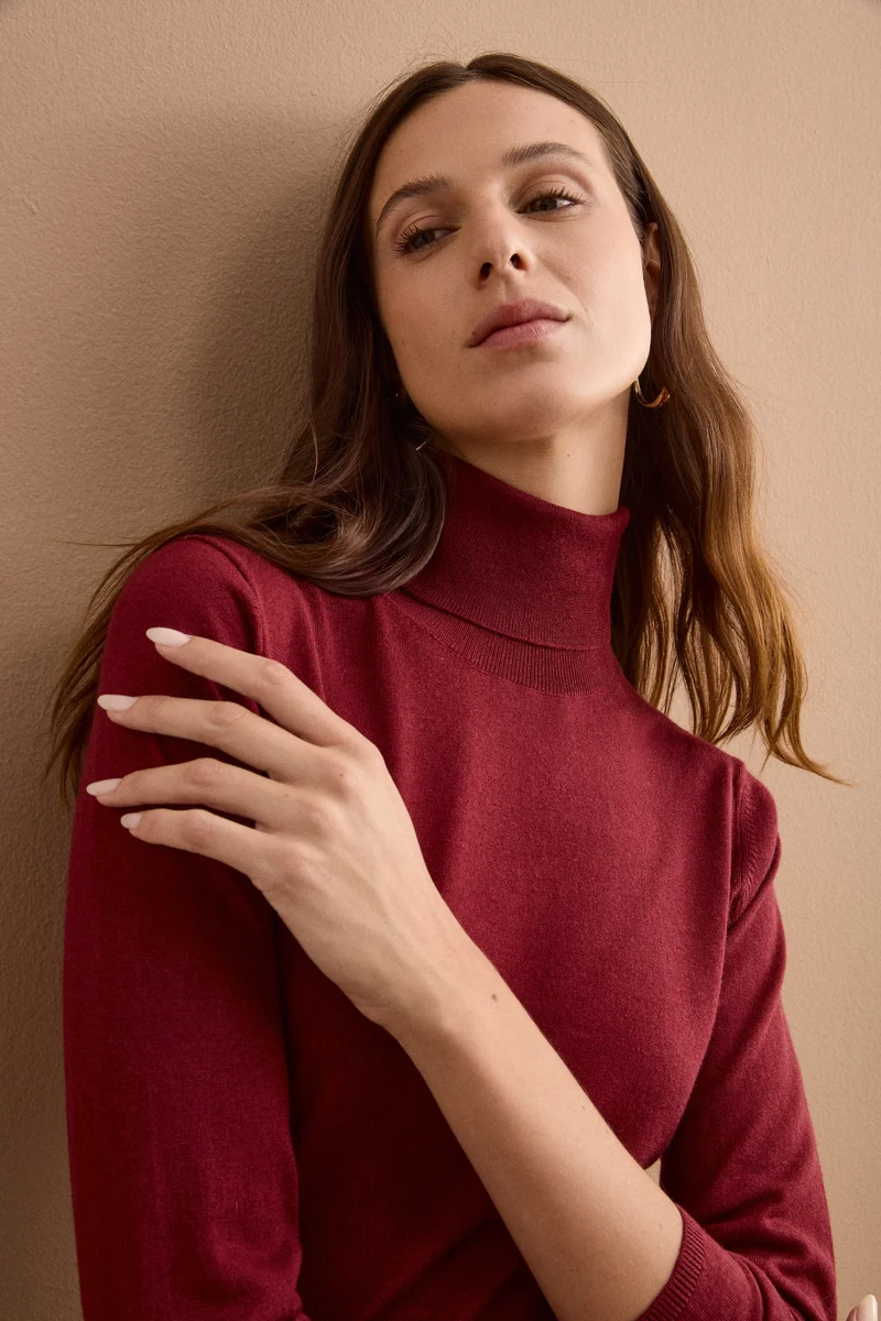 Maglia Dolcevita in Seta e Cashmere Extrafine - BORDEAUX
