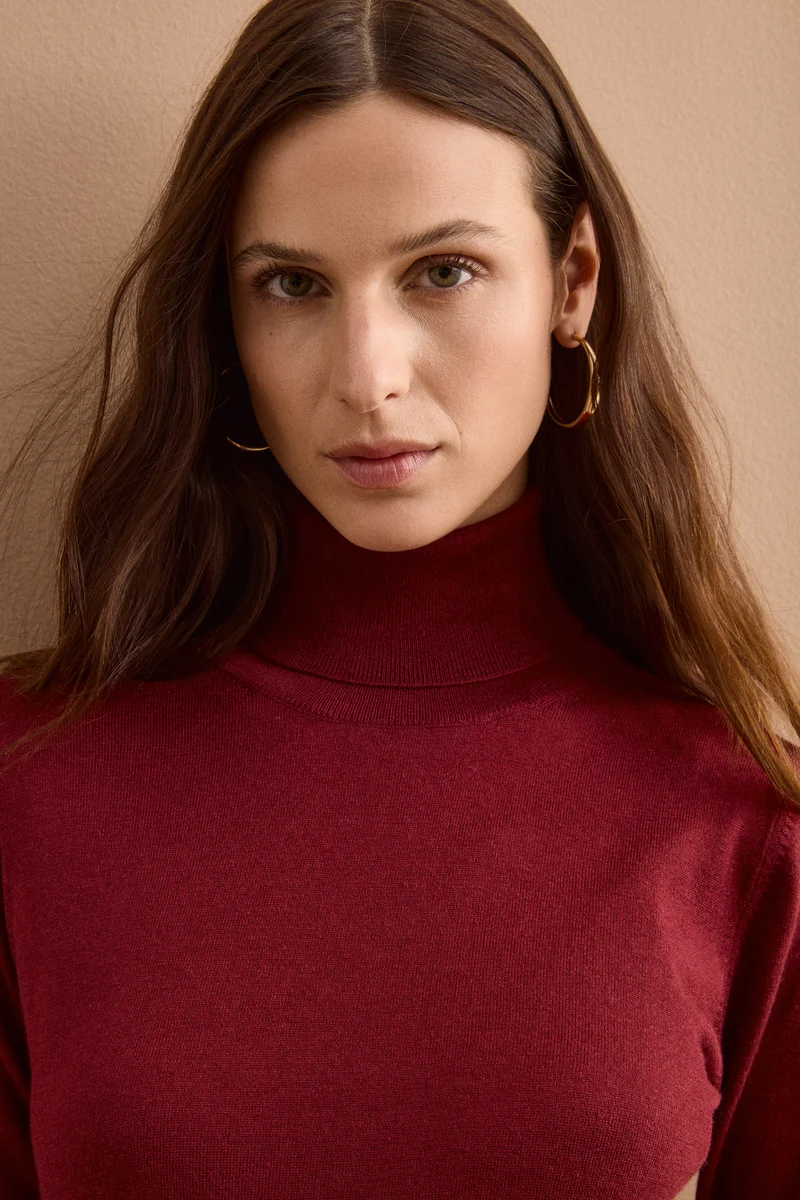 Maglia Dolcevita in Seta e Cashmere Extrafine - BORDEAUX