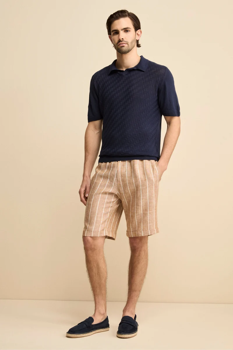 Polo Derby Mezza Manica in Misto Lino - NAVY