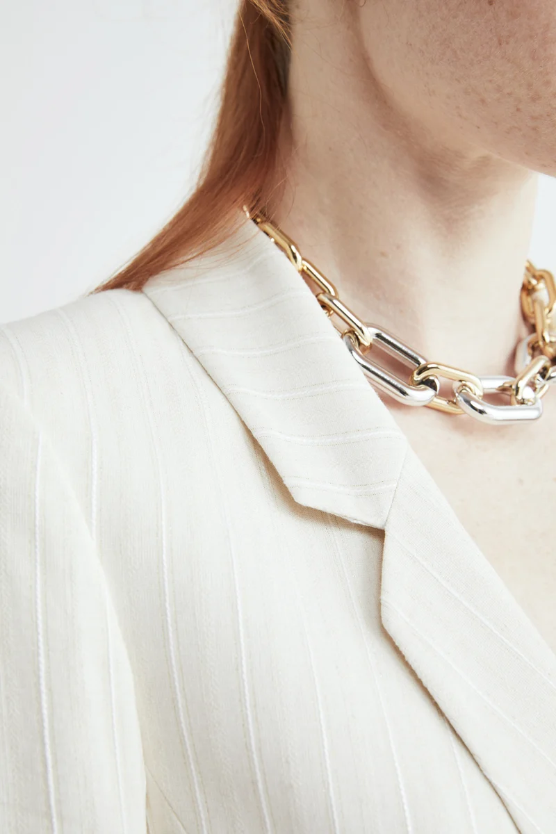 Giacca gessata in lurex - SABBIA