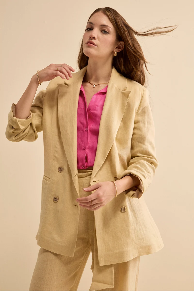 Blazer Over Doppiopetto in Lino - CREMA
