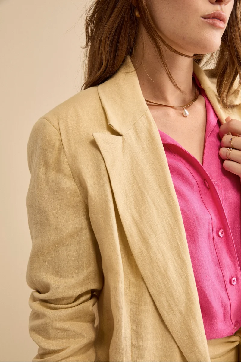 Blazer Over Doppiopetto in Lino - CREMA