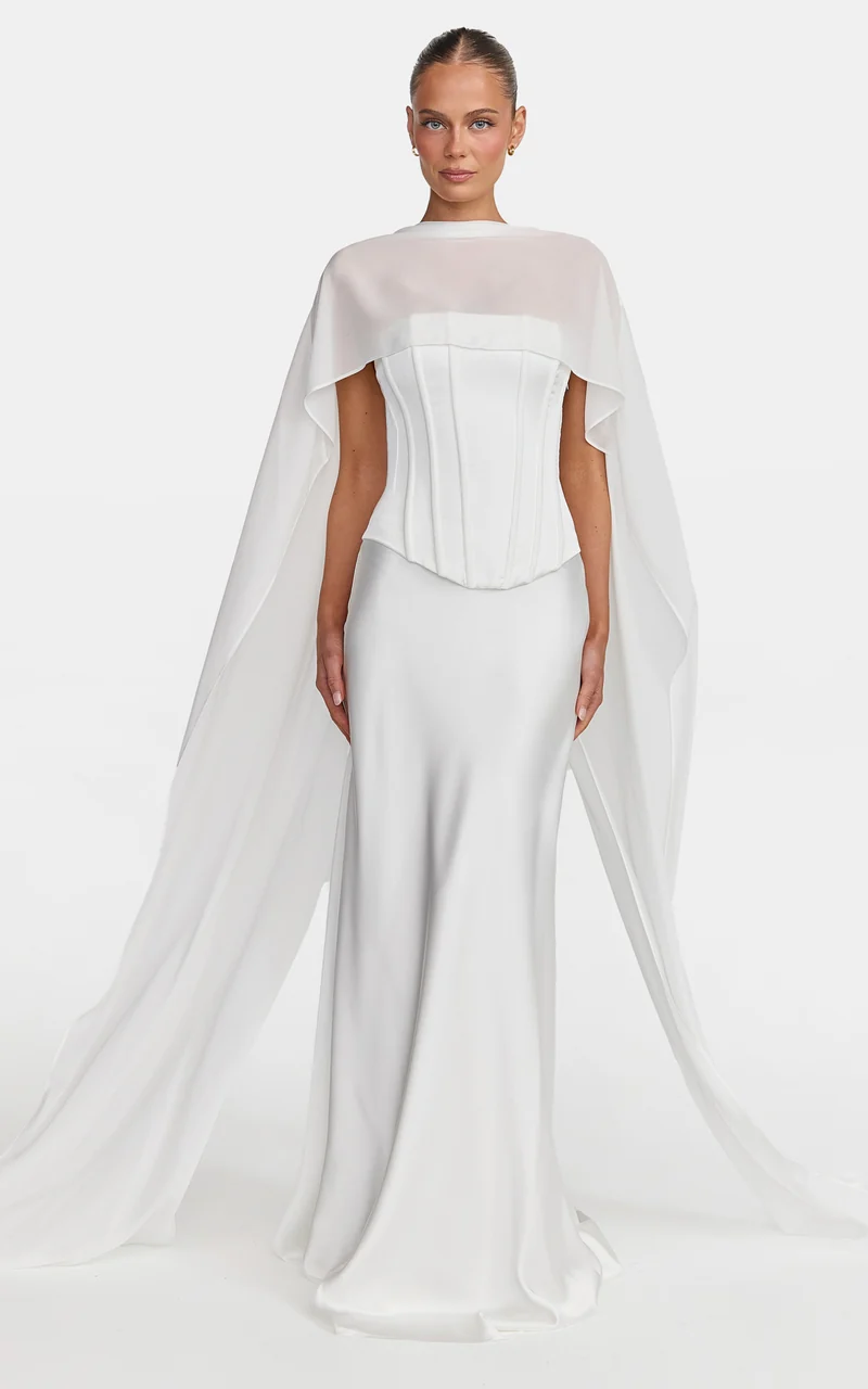 Carrie Top - Georgette Overlay Cape Top in White