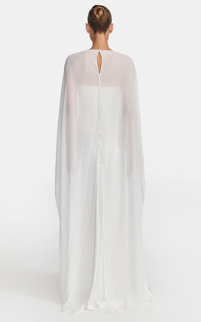 Carrie Top - Georgette Overlay Cape Top in White