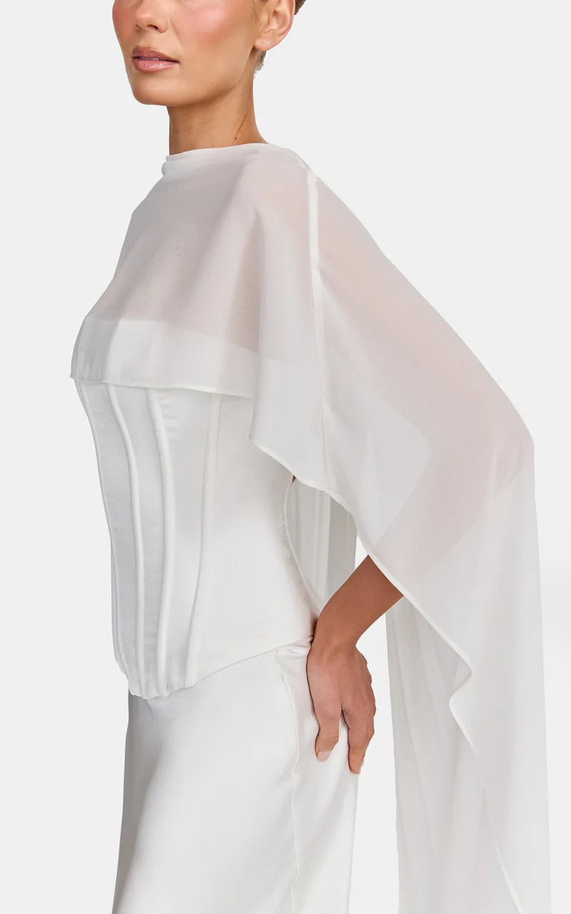 Carrie Top - Georgette Overlay Cape Top in White