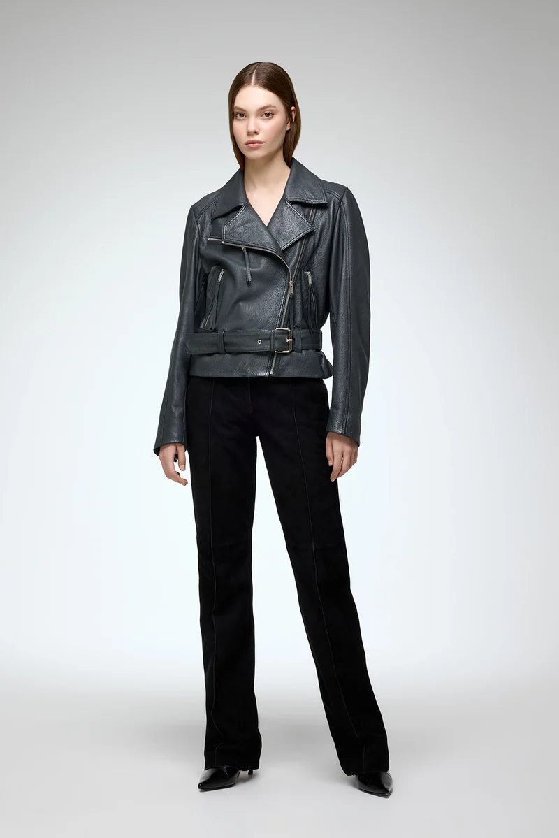 Amelia - Anthrazitfarbene Lederjacke