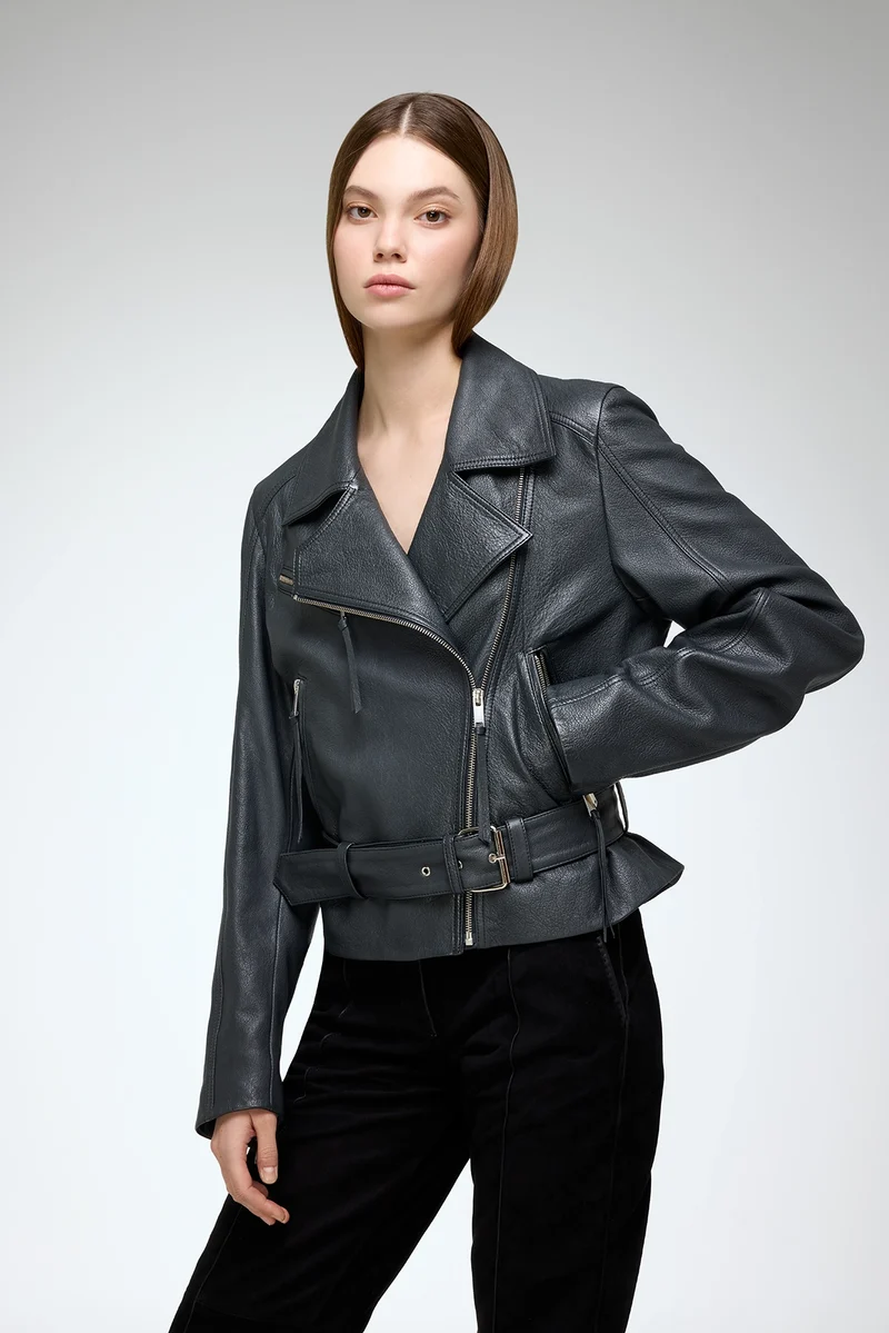 Amelia - Anthrazitfarbene Lederjacke