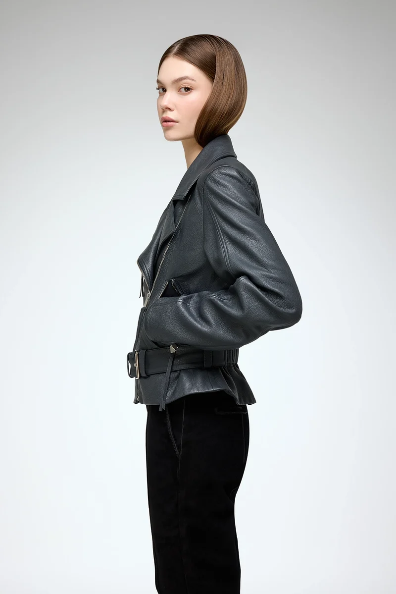 Amelia - Anthrazitfarbene Lederjacke