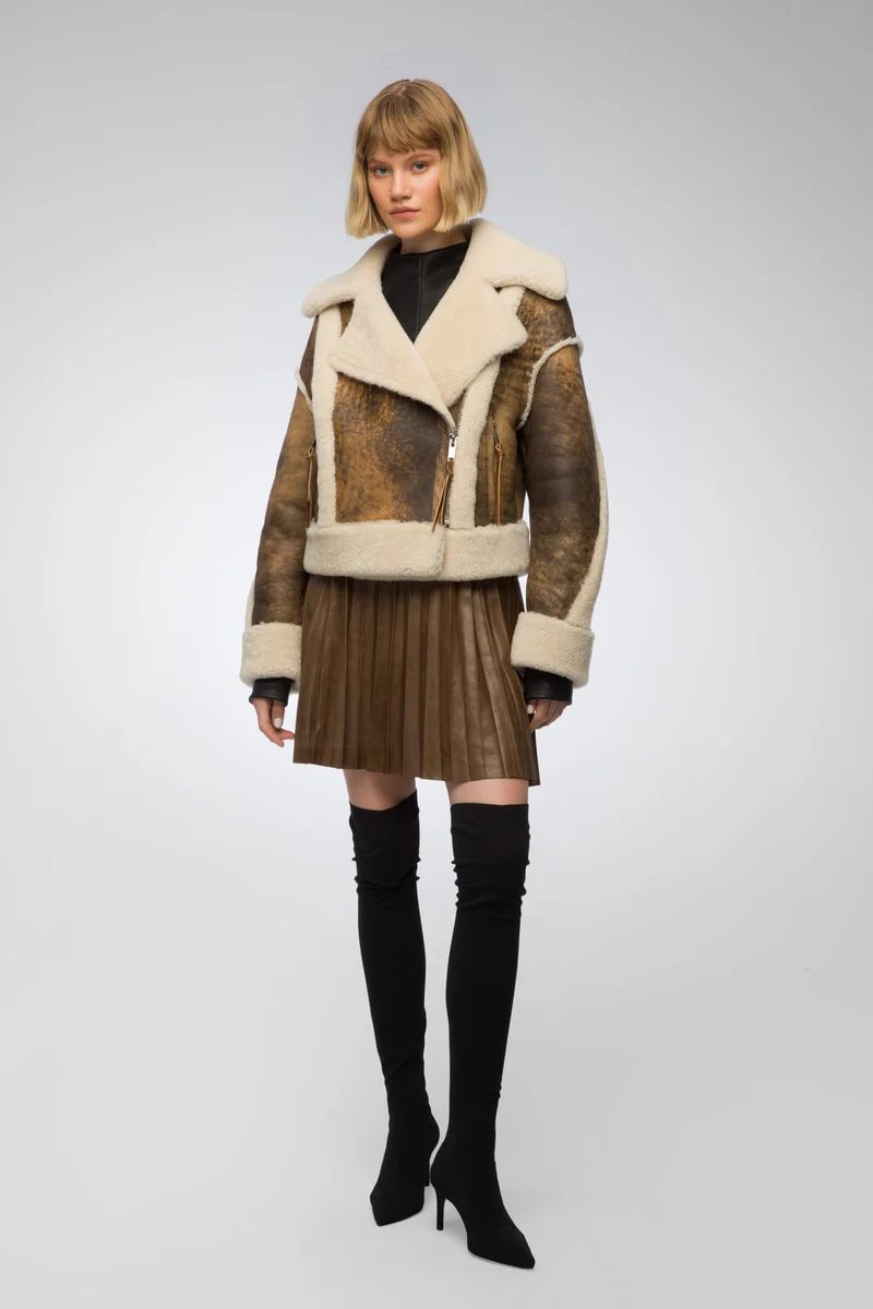 Marion - Dschungelbraun Lammfelljacke