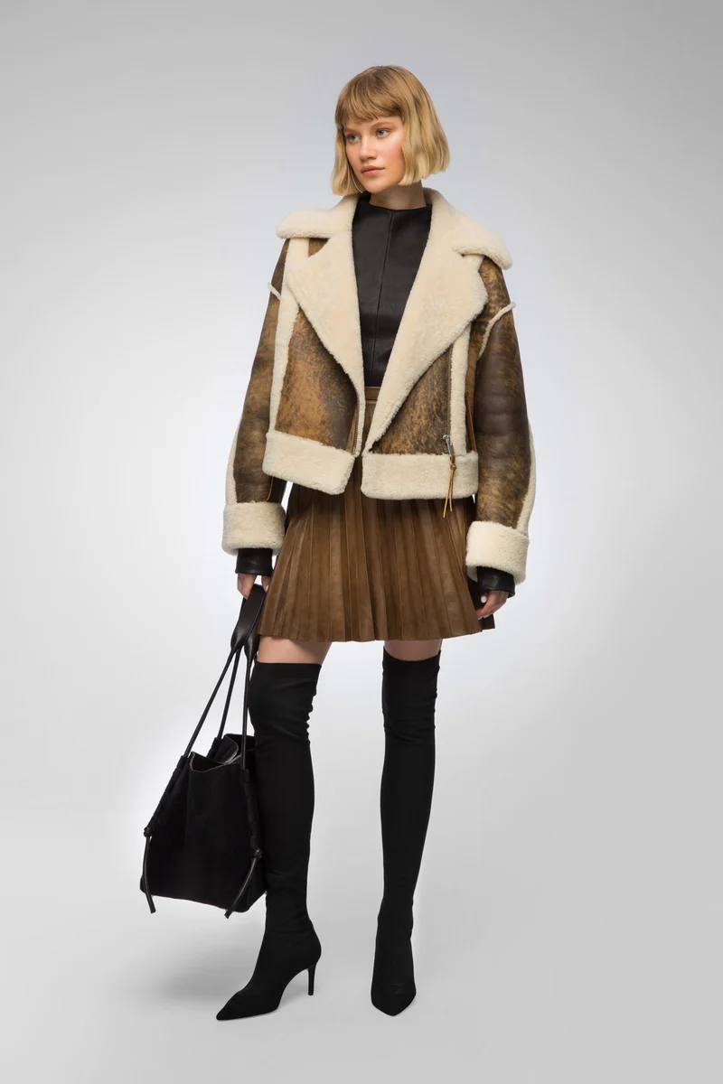 Marion - Dschungelbraun Lammfelljacke
