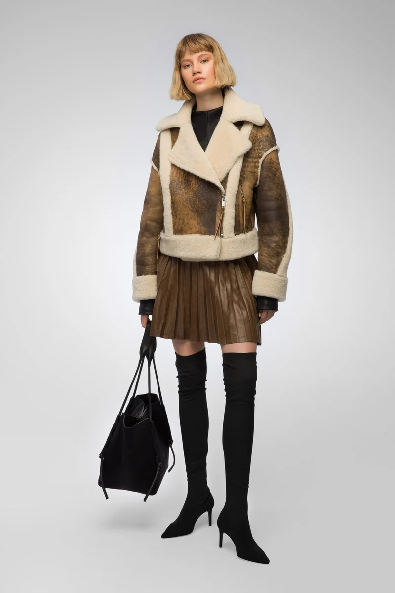 Marion - Dschungelbraun Lammfelljacke
