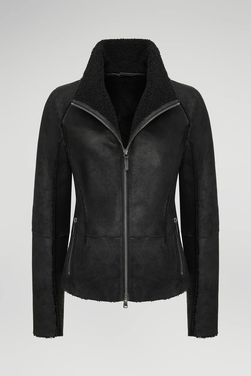Nicole - Schwarze Lammfelljacke