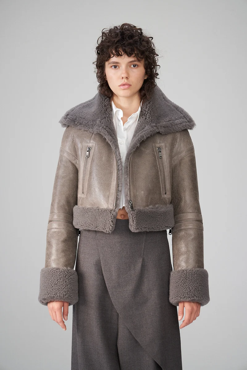 Mari - Grau LammfellJacke