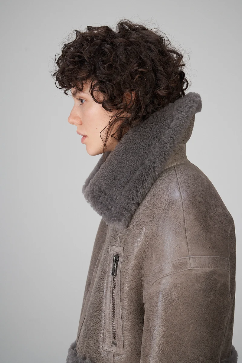 Mari - Grau LammfellJacke