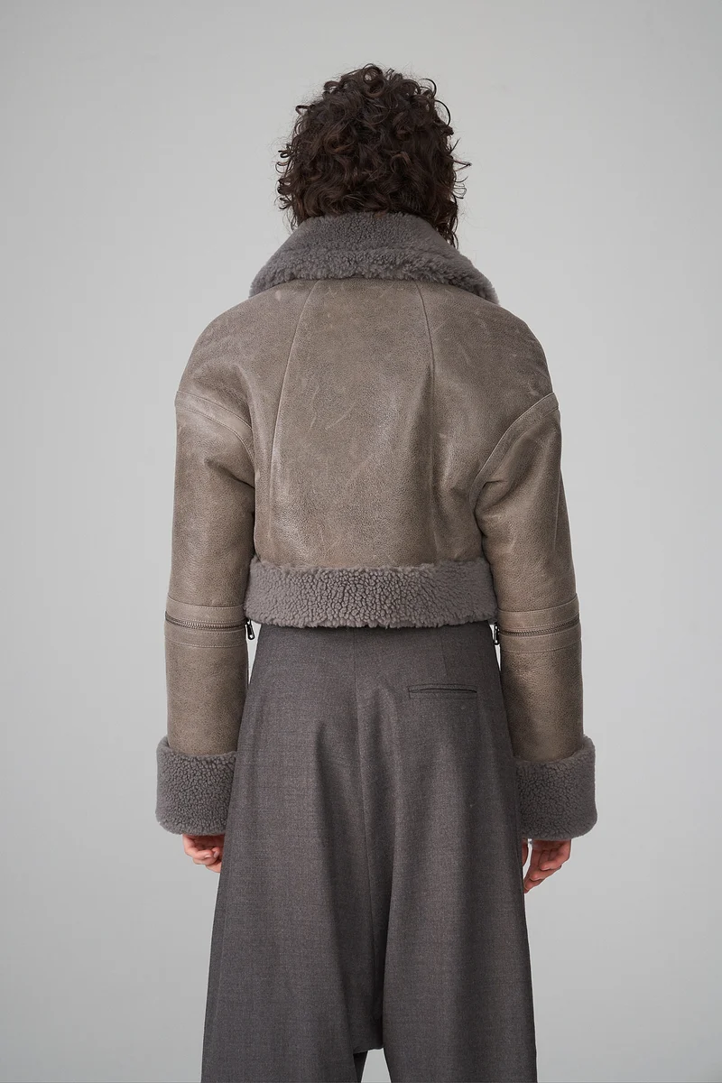 Mari - Grau LammfellJacke