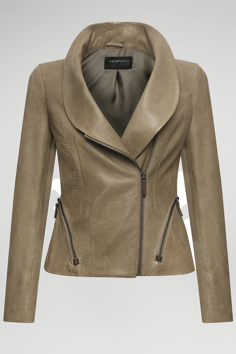 Claire - Beige Lederjacke