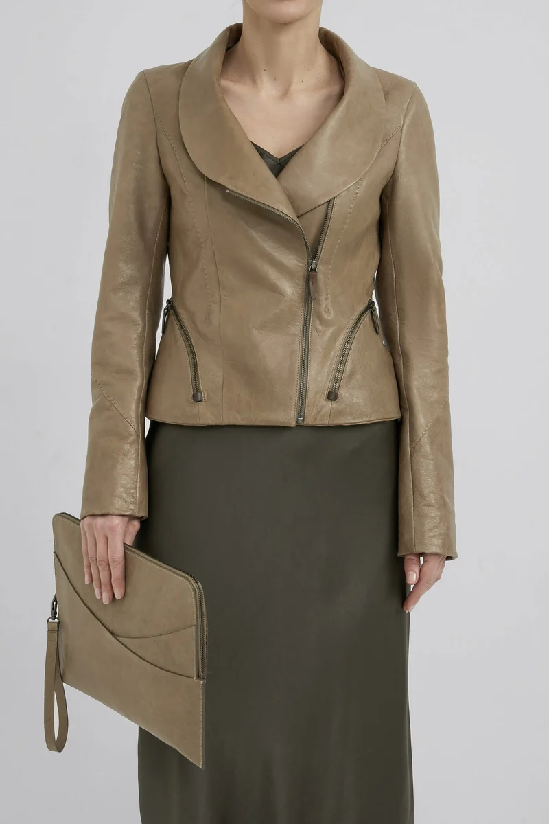 Claire - Beige Lederjacke
